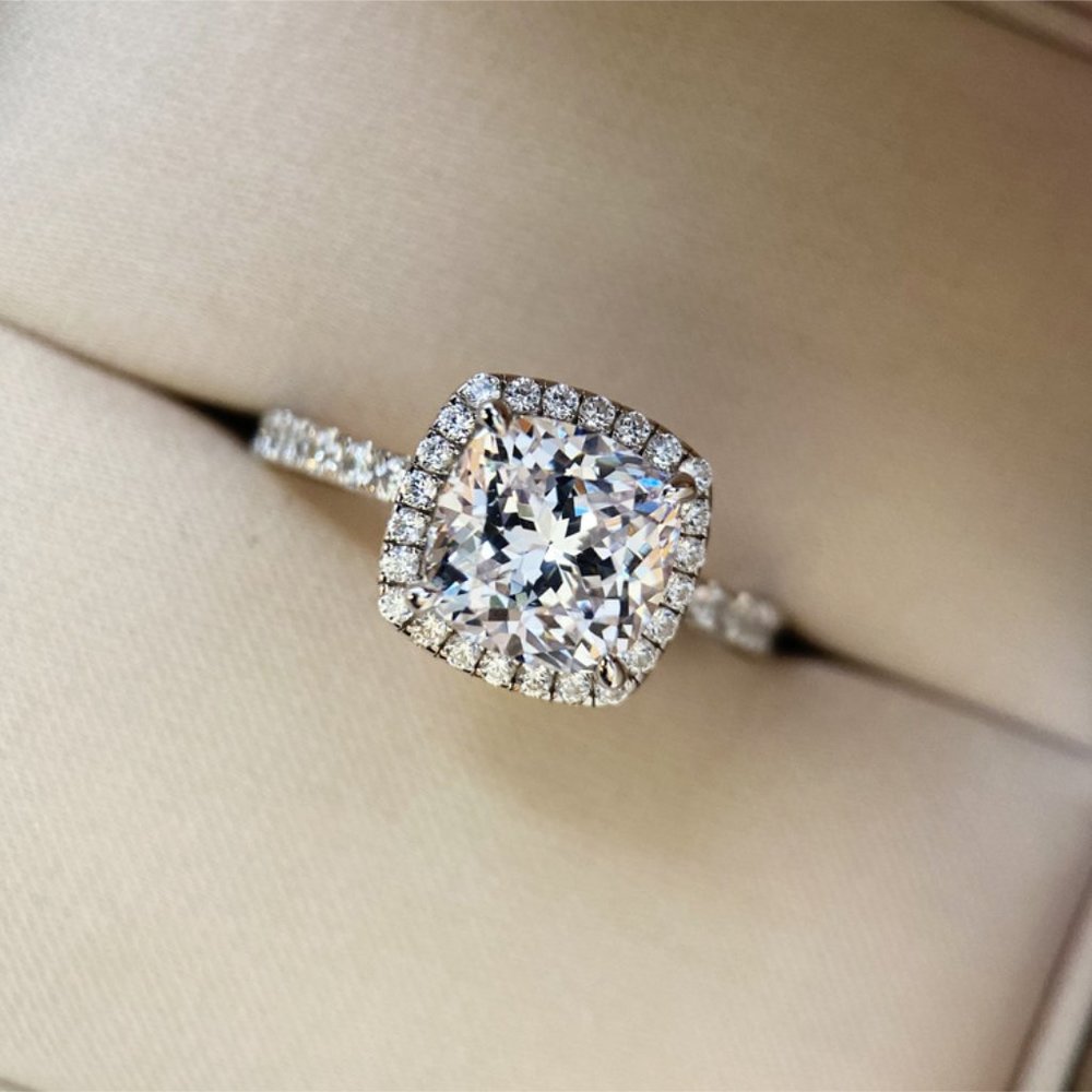 NEW 925 Silver Round Diamond Halo Wedding Ring 18 - Picture 7 of 13